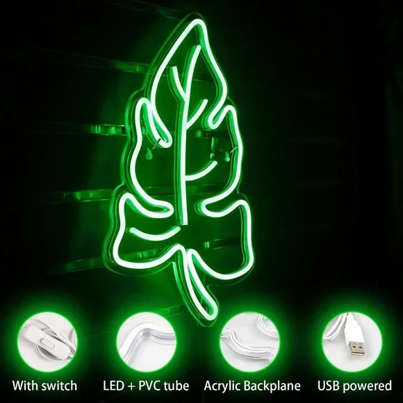 Neon Monstera Green Leaf Light Summer Spring Wall/Room/Outdoor/Porch/Window Deco - Picture 4 of 6